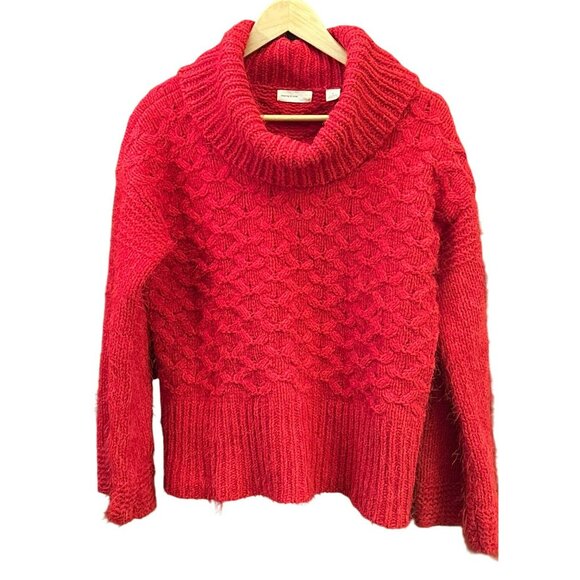 Anthropologie Sleeping On Snow Red Turtleneck Torridon Cable Knit Sweater Medium - Picture 1 of 6